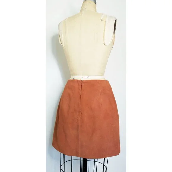 X by NBD Womens Suede Leather Mini Skirt Studs Brown 6 - Picture 7 of 8